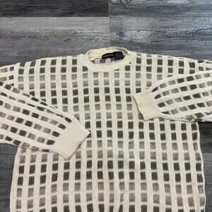 Vintage 90s Claiborne Cream Mens XL Geometric Knit Crewneck‎ Grandpa Sweater USA